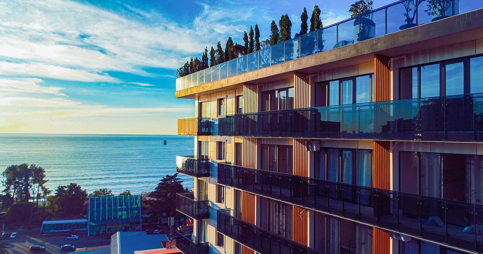 Completed NEXT Green building with balconies overlooking the Black Sea