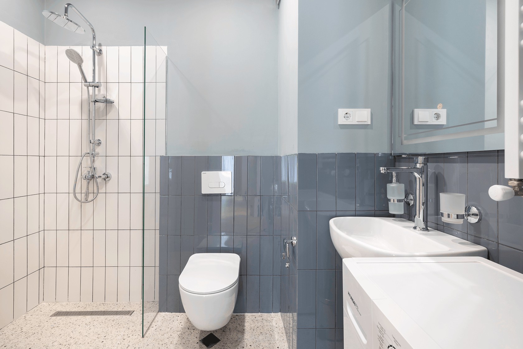 NEXT White bathroom with walk-in shower