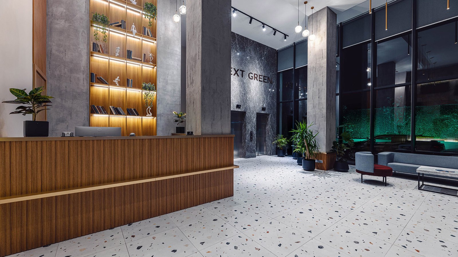 Reception at NEXT Green, photographed on the official NEXT Hotels website